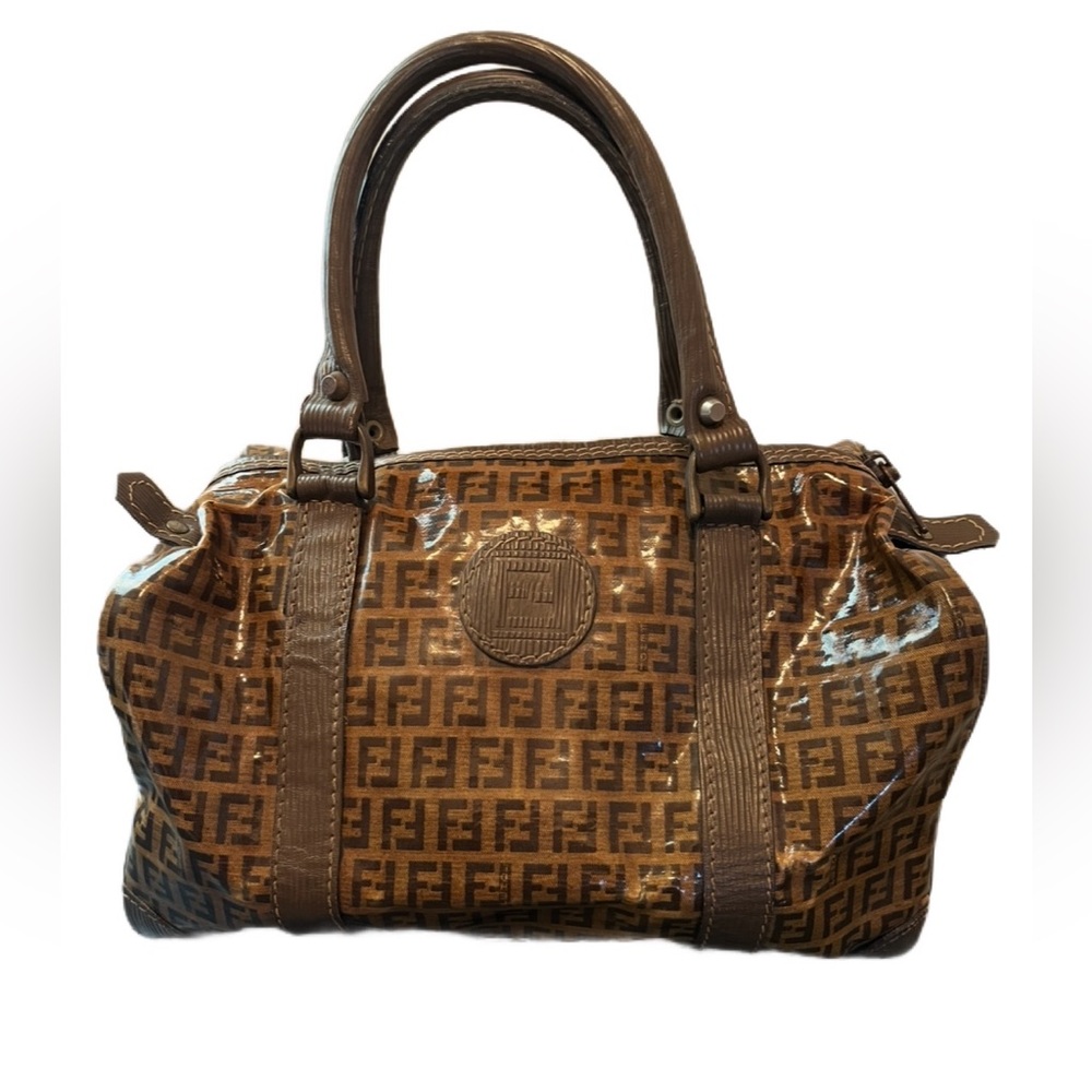 Fendi Brown Logo Glassy Satchel - Picture 14 of 14